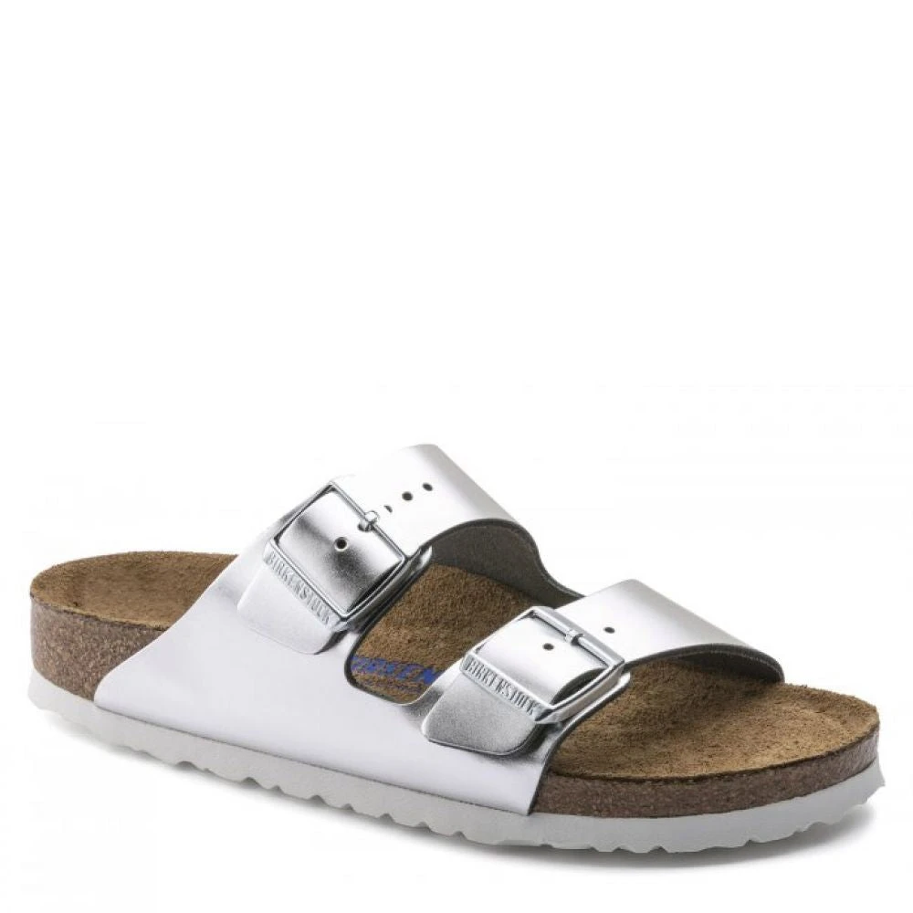 Birkenstock Women's Arizona Softbed Leather In Metallic Silver (Narrow Width) - Image 2