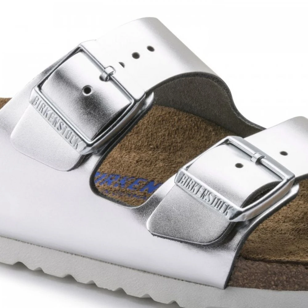 Birkenstock Women's Arizona Softbed Leather In Metallic Silver (Narrow Width) - Image 5