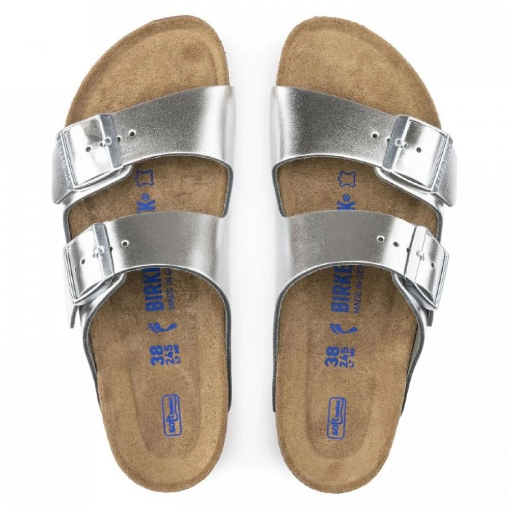 Birkenstock Women's Arizona Softbed Leather In Metallic Silver (Narrow Width) - Image 4