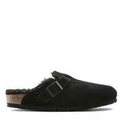 Birkenstock Boston Shearling Suede Leather In Black (Narrow Width)