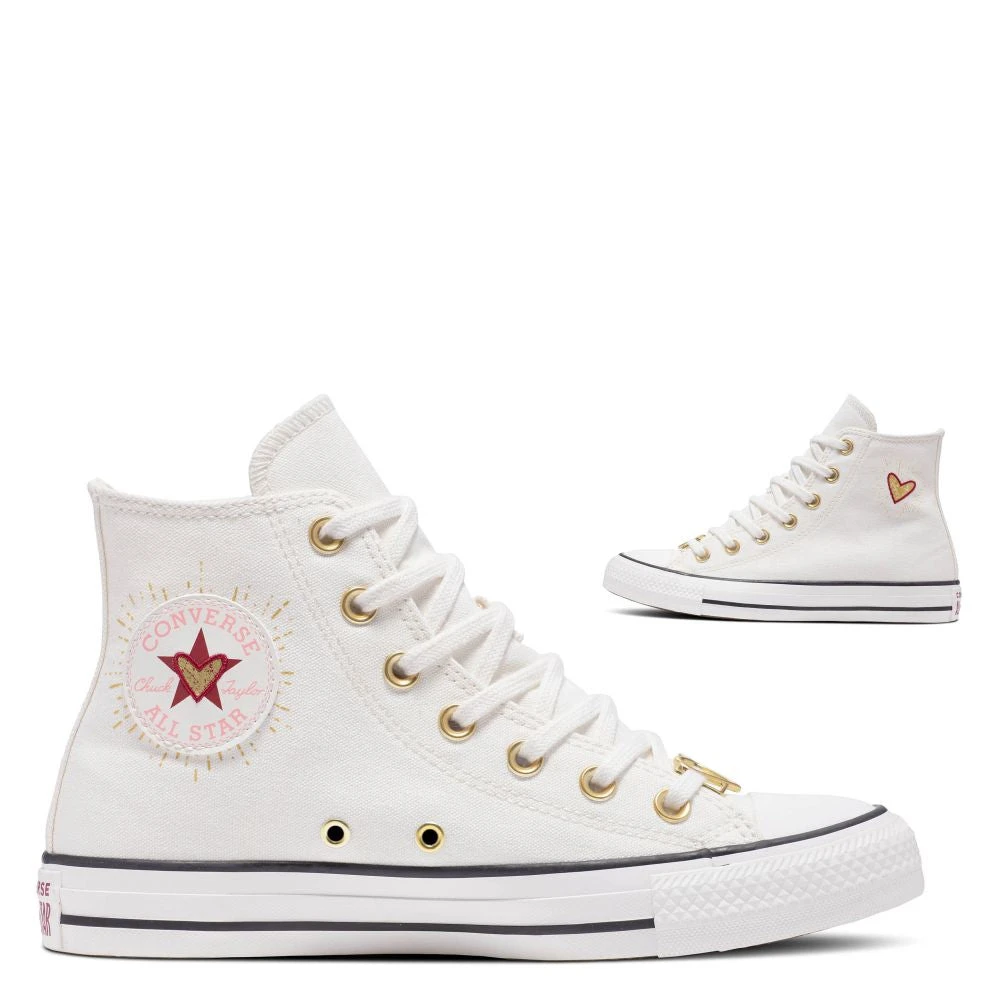 Converse Women's Chuck Taylor All Star Hi Hearts In Vintage White/White - Image 2